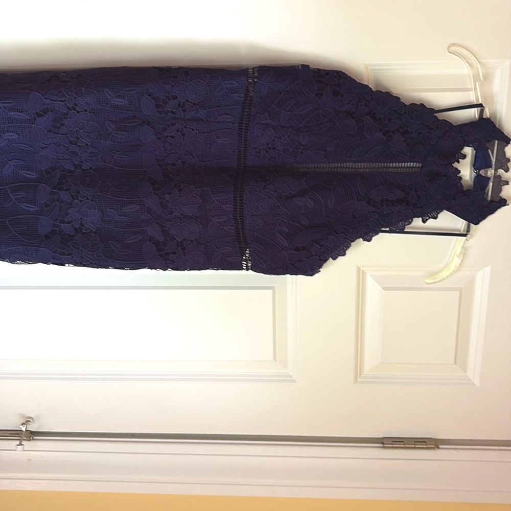 Bardot Lace Gemma Navy Blue Halter Dress. NWT